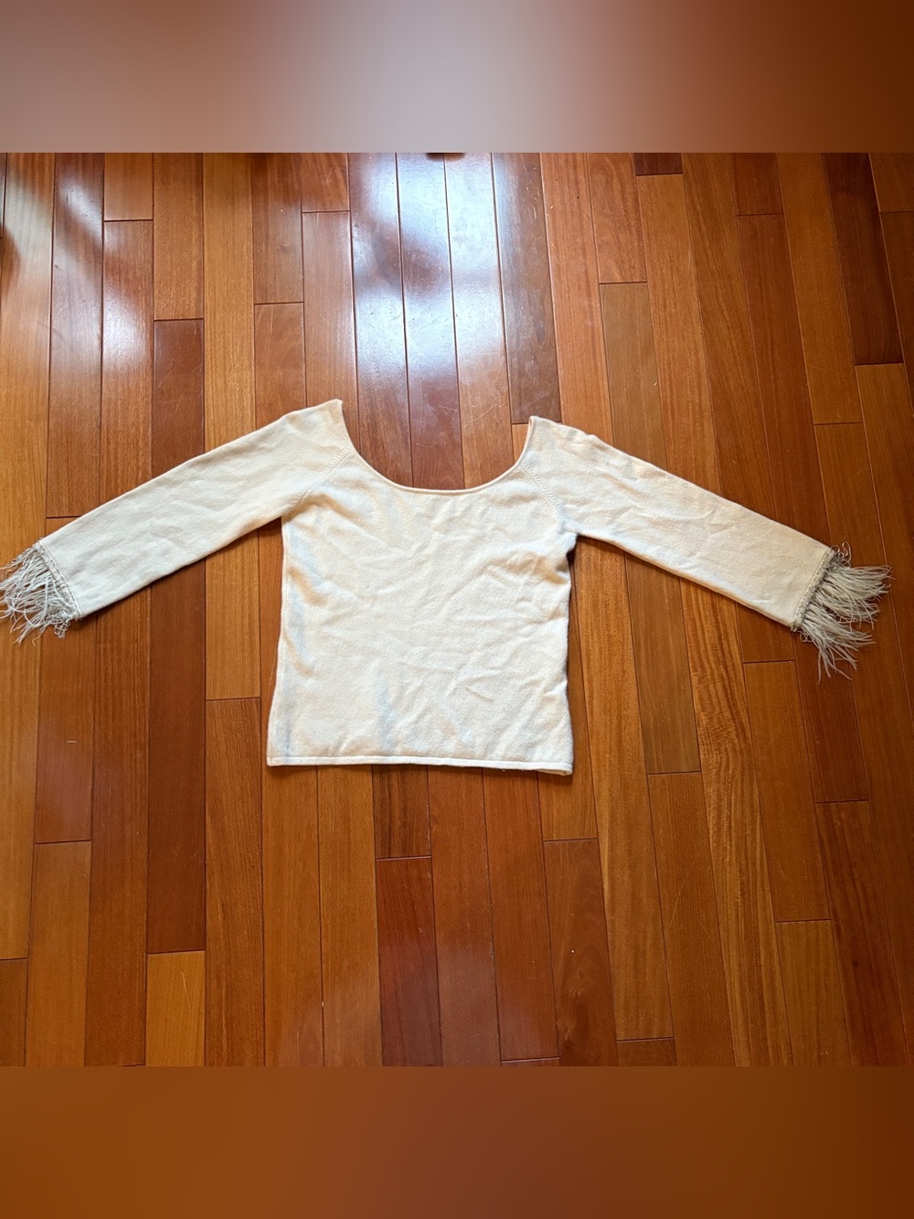 Vintage Cashmere Feather Bead Fringe Trim Long Sleeve Sweater Women’s Size S
